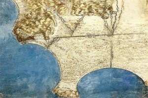 "Leonardo da vinci, Bird's-eye-view of sea coast south of Rome" di see filename or category - www.wga.hu. Con licenza Pubblico dominio tramite Wikimedia Commons