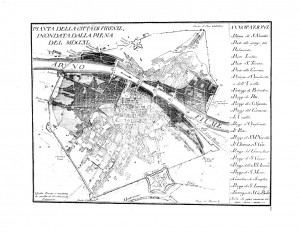 Pianta aree allagate alluvione Firenze 1740